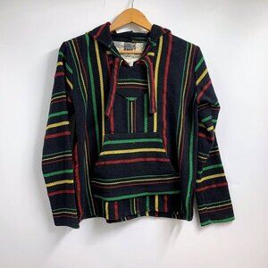 Original Senor Lopez Men's Baja Hoodie Black Woven Mexican Pullover Size M